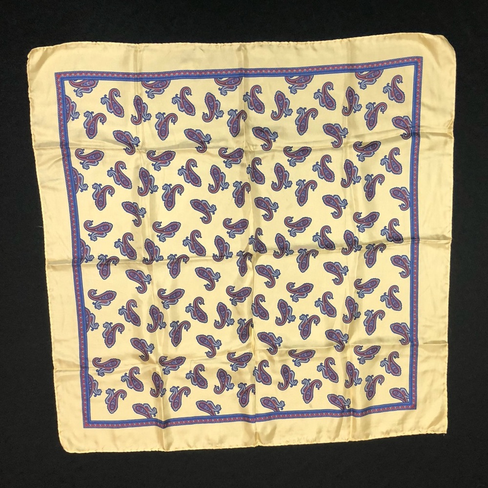 Vintage Silk Paisley Scarf - Yellow Gold Blue Red - Made in Italy - 31” - Picture 7 of 7